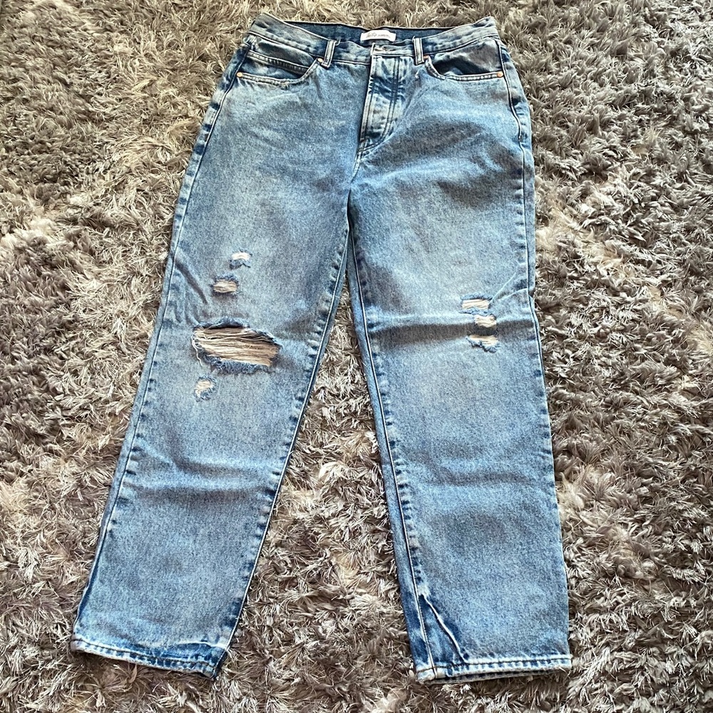 Stylish Blue Distressed Wide Leg Jeans